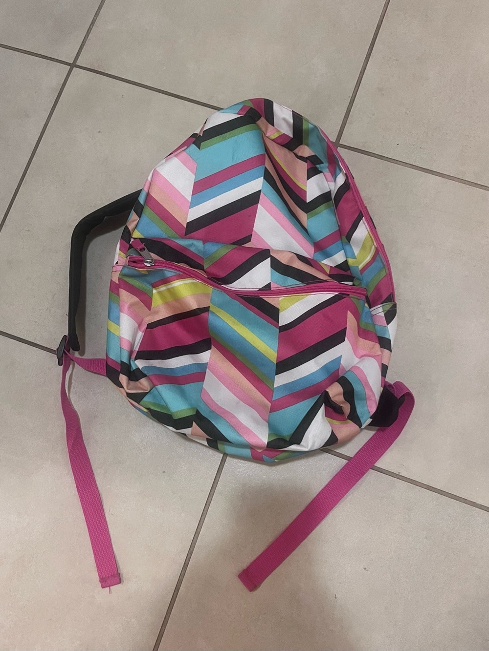 Chevron Multi-Color Backpack with Pink Accents